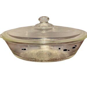 Vintage Glass Casserole Dish With Lid Embossed Floral Design